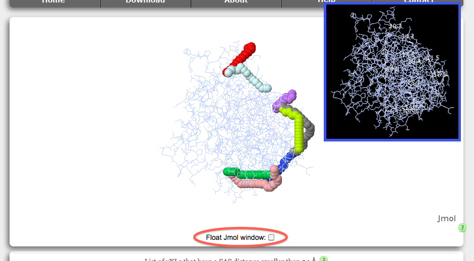 Visualisation of cross-links with Jmol.